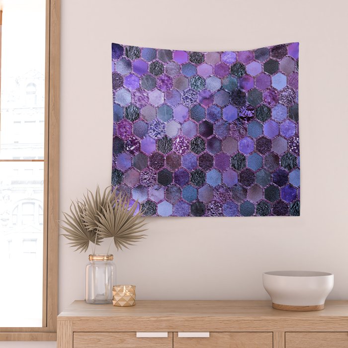 Purple geometric hexagonal elegant & luxury pattern Wall Tapestry Gallery Image 2