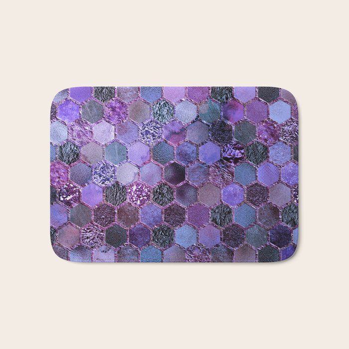 Purple geometric hexagonal elegant & luxury pattern Bath Mat Gallery Image 1