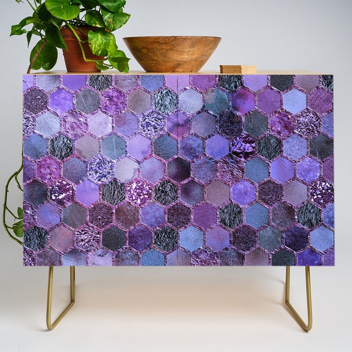 Purple geometric hexagonal elegant & luxury pattern Credenza Gallery Image 1