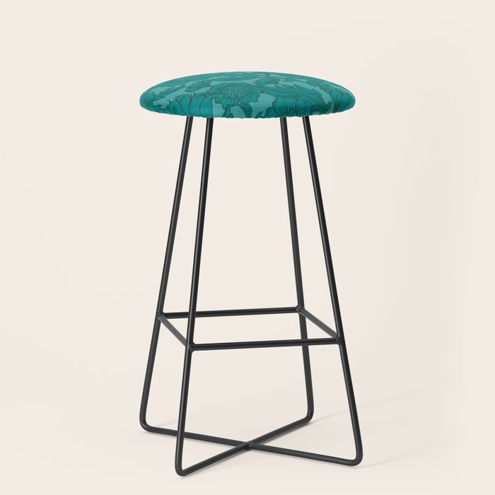 Teal Floral Flourish - Large Stool Gallery Image 1
