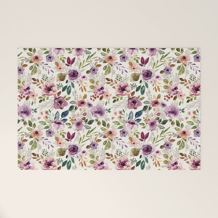 Autumn Amethyst Floral Welcome Mat Gallery Image 1