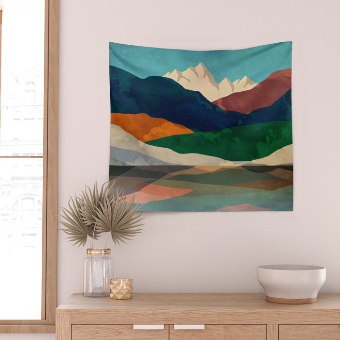 Mountains by the lake Wall Tapestry Gallery Image 2