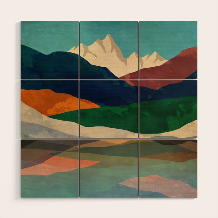 Mountains by the lake Wood Wall Art Gallery Image 1