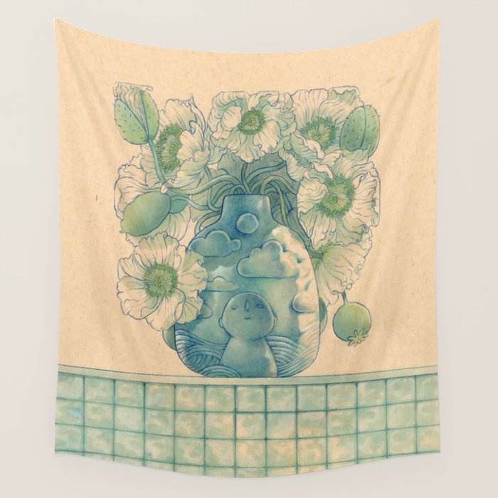 Blue Bud Vase Wall Tapestry Gallery Image 4