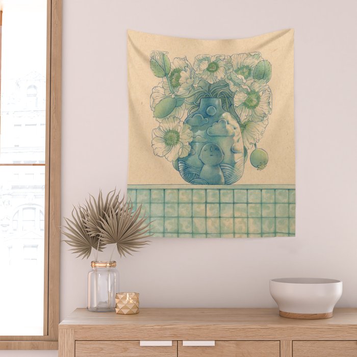 Blue Bud Vase Wall Tapestry Gallery Image 2