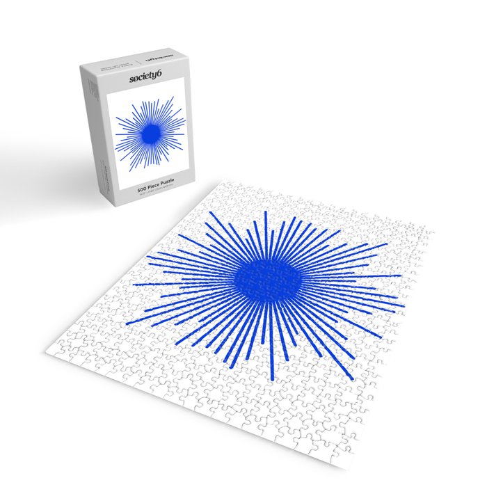 Royal Blue Mid Century Modern Minimal Sunburst Retro Sun Jigsaw Puzzle Gallery Image 2