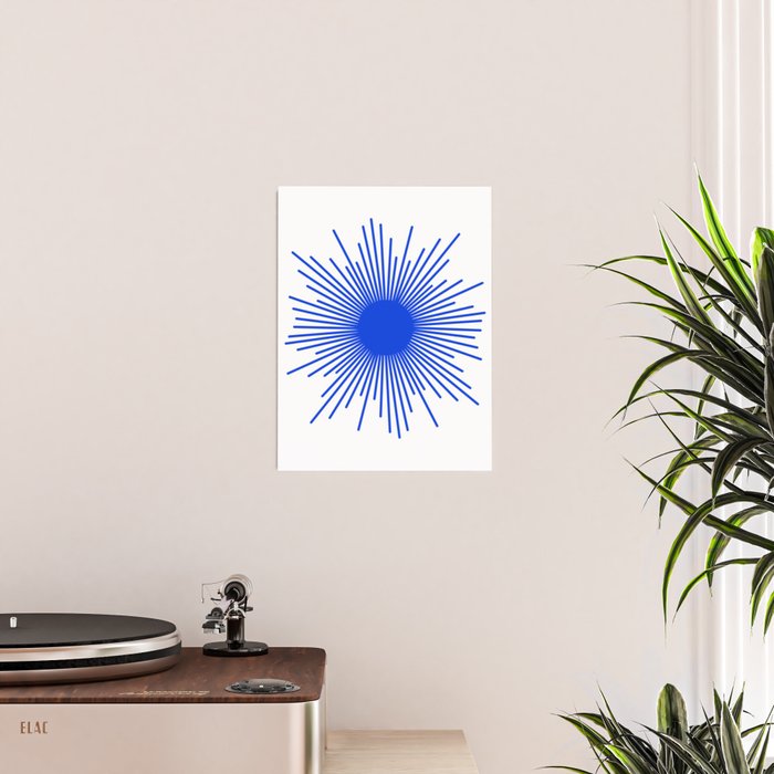 Royal Blue Mid Century Modern Minimal Sunburst Retro Sun Poster Gallery Image 2