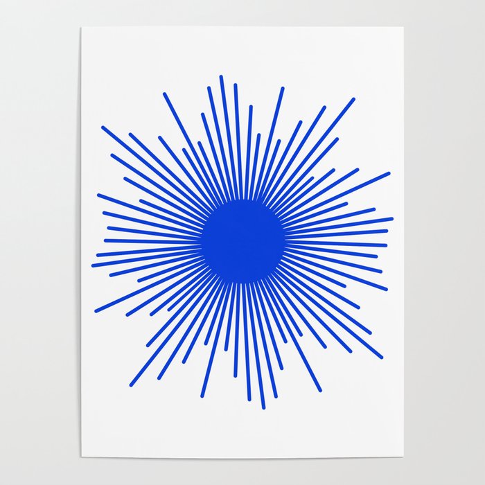 Royal Blue Mid Century Modern Minimal Sunburst Retro Sun Poster Gallery Image 1