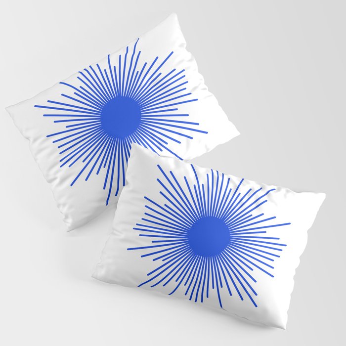 Royal Blue Mid Century Modern Minimal Sunburst Retro Sun Pillow Sham Gallery Image 3