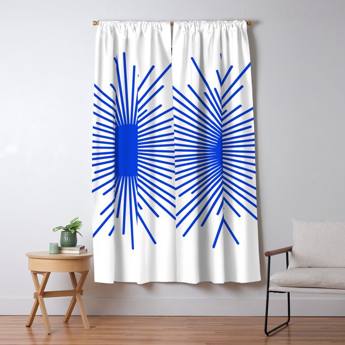 Royal Blue Mid Century Modern Minimal Sunburst Retro Sun Window Curtain Gallery Image 5