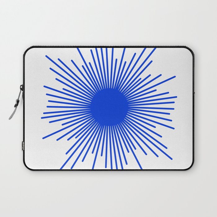 Royal Blue Mid Century Modern Minimal Sunburst Retro Sun Laptop Sleeve Gallery Image 1