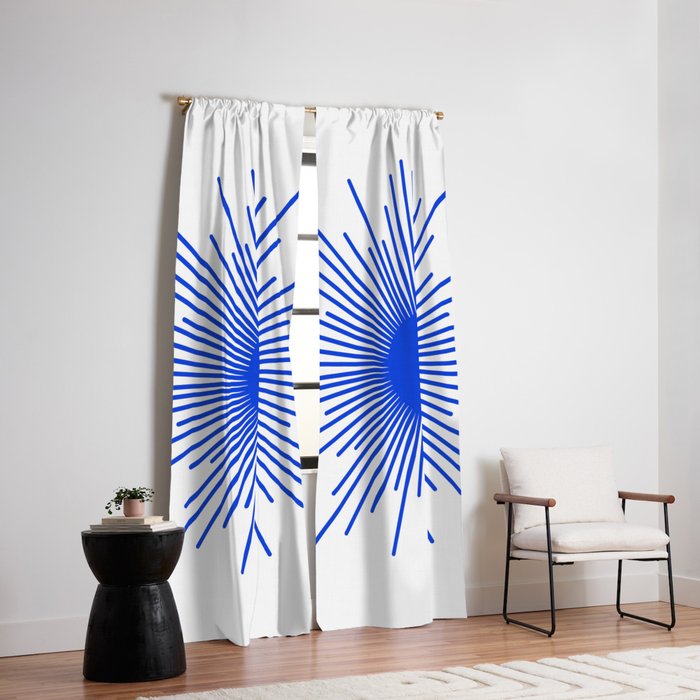 Royal Blue Mid Century Modern Minimal Sunburst Retro Sun Window Curtain Gallery Image 2