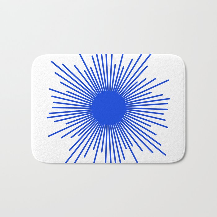 Royal Blue Mid Century Modern Minimal Sunburst Retro Sun Bath Mat Gallery Image 1