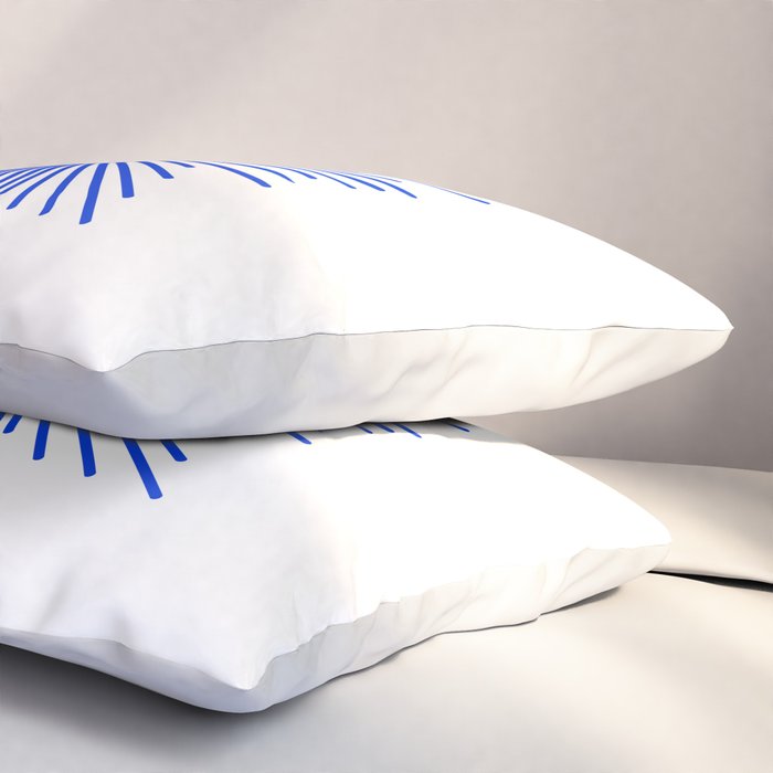 Royal Blue Mid Century Modern Minimal Sunburst Retro Sun Pillow Sham Gallery Image 3