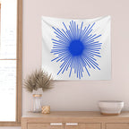 Royal Blue Mid Century Modern Minimal Sunburst Retro Sun Wall Tapestry Gallery Image 2