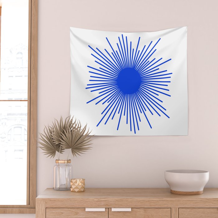 Royal Blue Mid Century Modern Minimal Sunburst Retro Sun Wall Tapestry Gallery Image 2