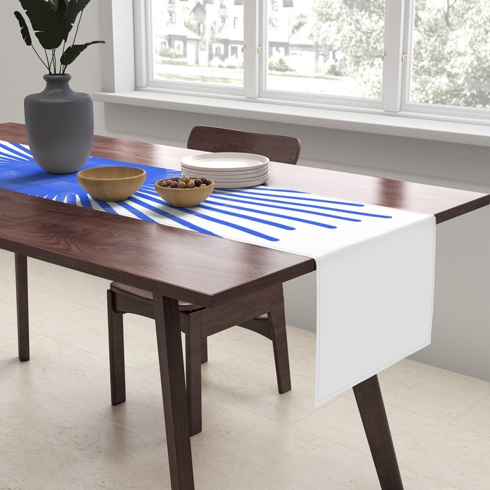 Royal Blue Mid Century Modern Minimal Sunburst Retro Sun Table Runner Gallery Image 2