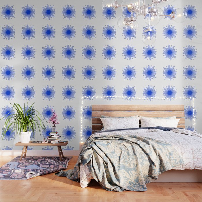Royal Blue Mid Century Modern Minimal Sunburst Retro Sun Wallpaper Gallery Image 1