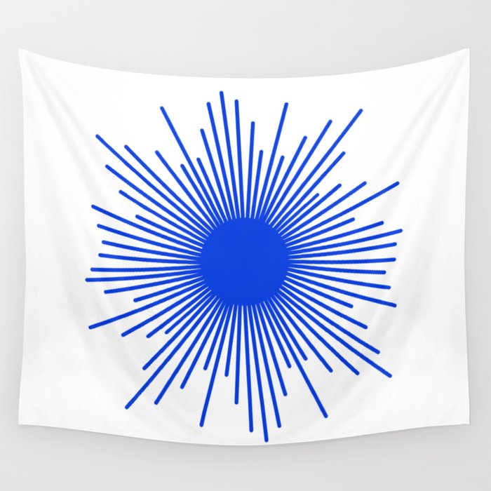 Royal Blue Mid Century Modern Minimal Sunburst Retro Sun Wall Tapestry Gallery Image 1