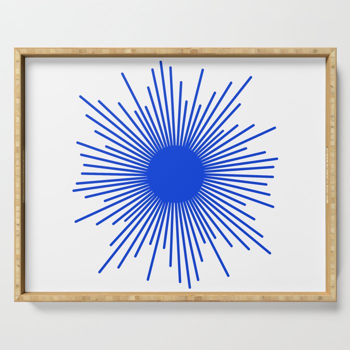 Royal Blue Mid Century Modern Minimal Sunburst Retro Sun Serving Tray Gallery Image 1