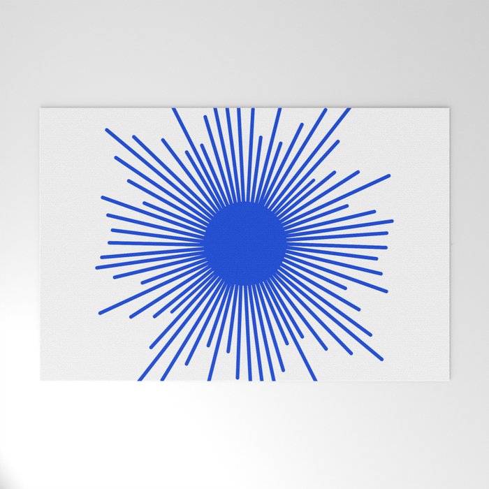 Royal Blue Mid Century Modern Minimal Sunburst Retro Sun Welcome Mat Gallery Image 1