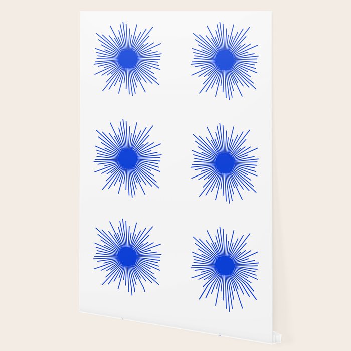 Royal Blue Mid Century Modern Minimal Sunburst Retro Sun Wallpaper Gallery Image 2