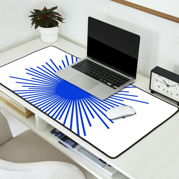 Royal Blue Mid Century Modern Minimal Sunburst Retro Sun Desk Mat Gallery Image 2