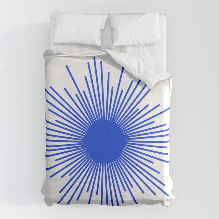 Royal Blue Mid Century Modern Minimal Sunburst Retro Sun Duvet Cover Gallery Image 1