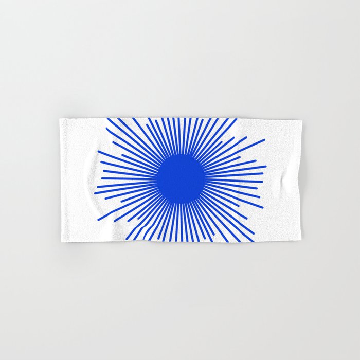 Royal Blue Mid Century Modern Minimal Sunburst Retro Sun Bath Towel Gallery Image 1