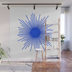 Royal Blue Mid Century Modern Minimal Sunburst Retro Sun Wall Mural Gallery Image 1
