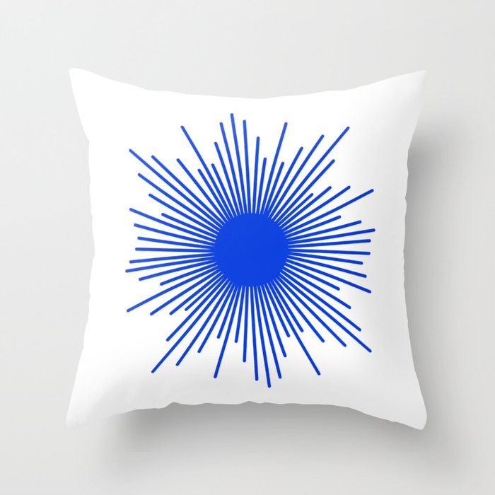 Royal Blue Mid Century Modern Minimal Sunburst Retro Sun Throw Pillow Gallery Image 1