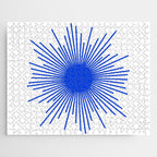 Royal Blue Mid Century Modern Minimal Sunburst Retro Sun Jigsaw Puzzle Gallery Image 1