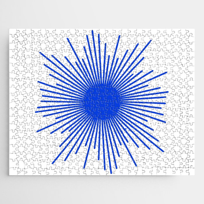 Royal Blue Mid Century Modern Minimal Sunburst Retro Sun Jigsaw Puzzle Gallery Image 1
