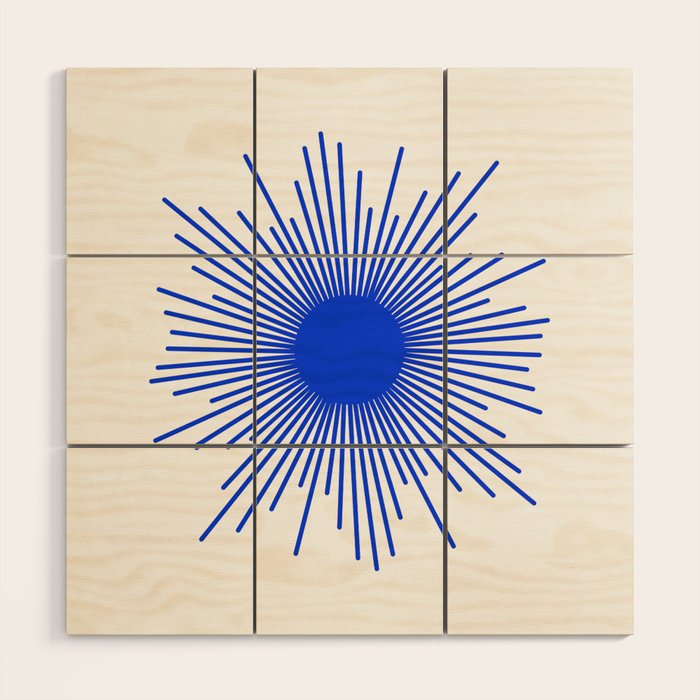 Royal Blue Mid Century Modern Minimal Sunburst Retro Sun Wood Wall Art Gallery Image 1