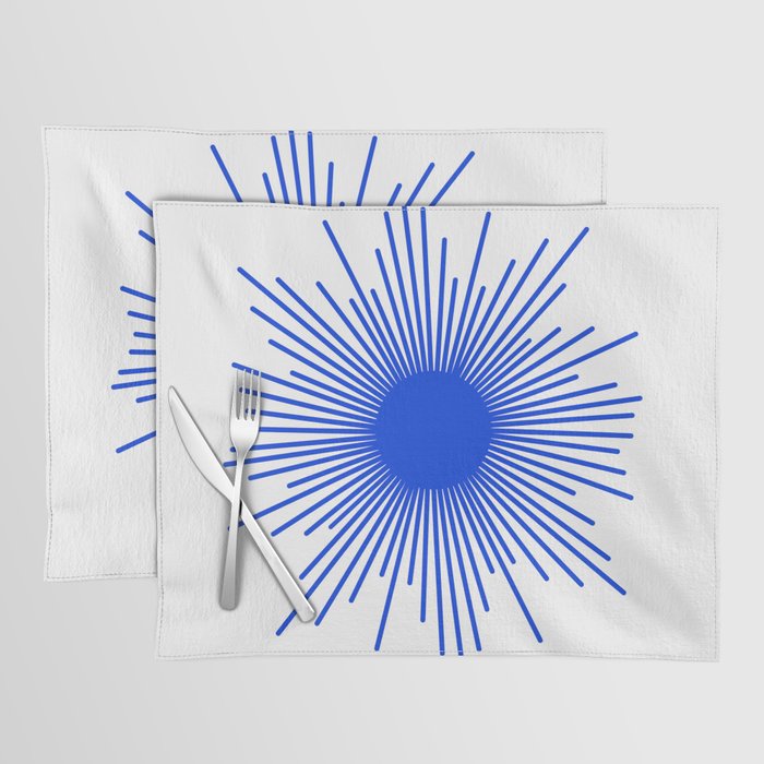 Royal Blue Mid Century Modern Minimal Sunburst Retro Sun Placemat Gallery Image 1