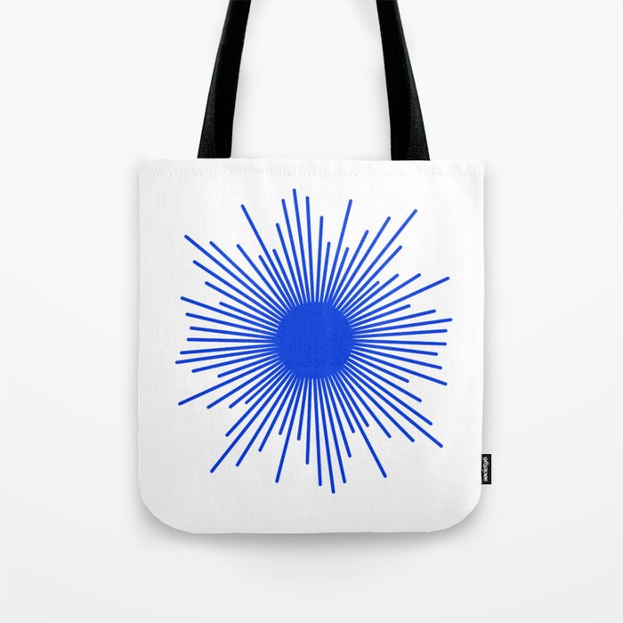 Royal Blue Mid Century Modern Minimal Sunburst Retro Sun Tote Bag Gallery Image 1