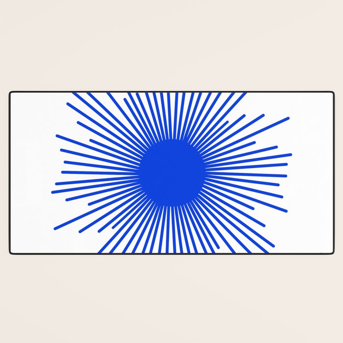 Royal Blue Mid Century Modern Minimal Sunburst Retro Sun Desk Mat Gallery Image 3