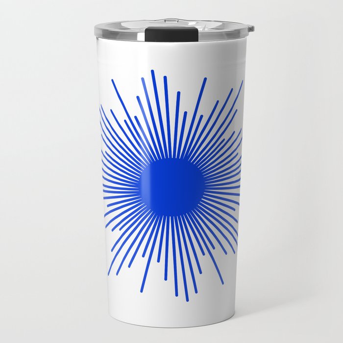 Royal Blue Mid Century Modern Minimal Sunburst Retro Sun Travel Mug Gallery Image 1