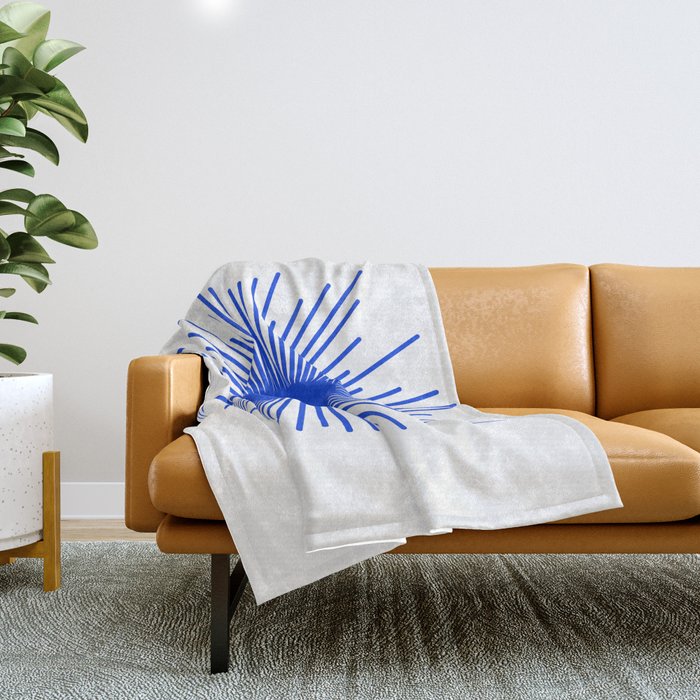 Royal Blue Mid Century Modern Minimal Sunburst Retro Sun Throw Blanket Gallery Image 1