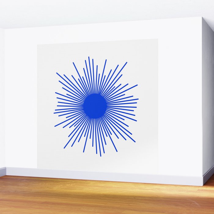 Royal Blue Mid Century Modern Minimal Sunburst Retro Sun Wall Mural Gallery Image 2