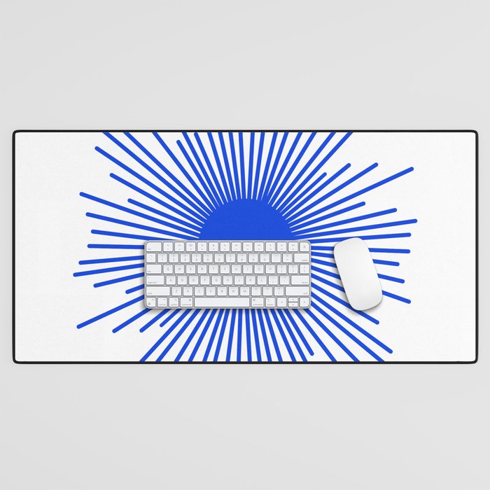 Royal Blue Mid Century Modern Minimal Sunburst Retro Sun Desk Mat Gallery Image 1