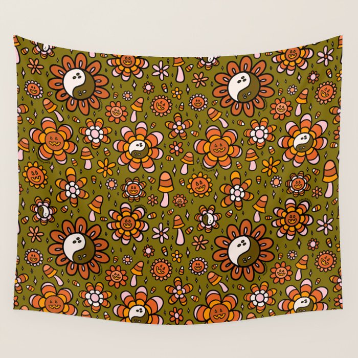 Candy Corn Flower Print Wall Tapestry Gallery Image 4