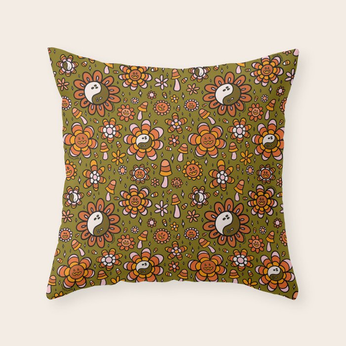 Candy Corn Flower Print Throw Pillow Gallery Image 1