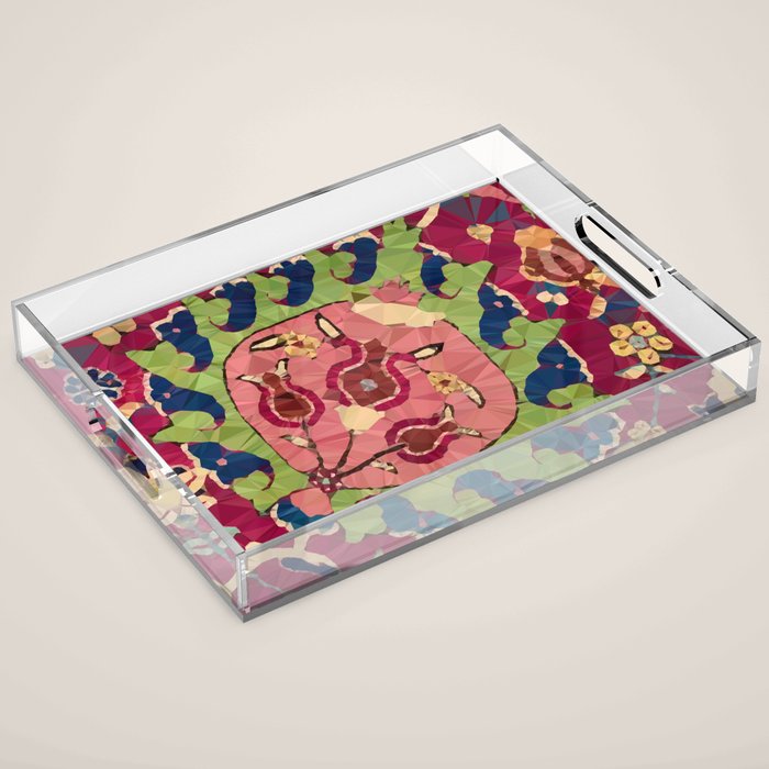 Safavid Rug Detail Abstract Low Poly Geometric Vector Art Acrylic Tray Gallery Image 1