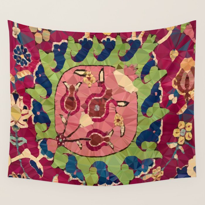 Safavid Rug Detail Abstract Low Poly Geometric Vector Art Wall Tapestry Gallery Image 4