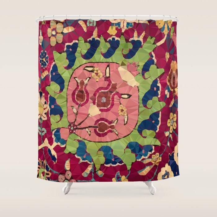 Safavid Rug Detail Abstract Low Poly Geometric Vector Art Shower Curtain Gallery Image 1