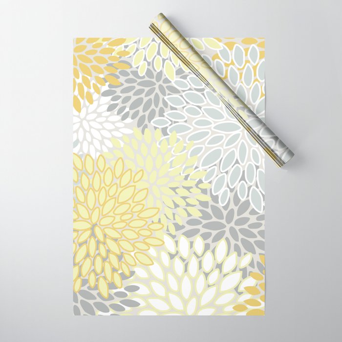 Floral Prints, Soft, Yellow and Gray, Modern Print Art Wrapping Paper Gallery Image 1