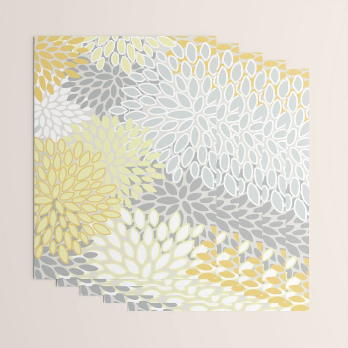Floral Prints, Soft, Yellow and Gray, Modern Print Art Wrapping Paper Gallery Image 3