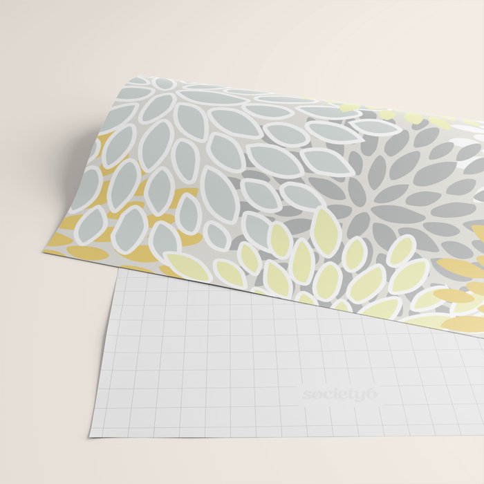 Floral Prints, Soft, Yellow and Gray, Modern Print Art Wrapping Paper Gallery Image 2