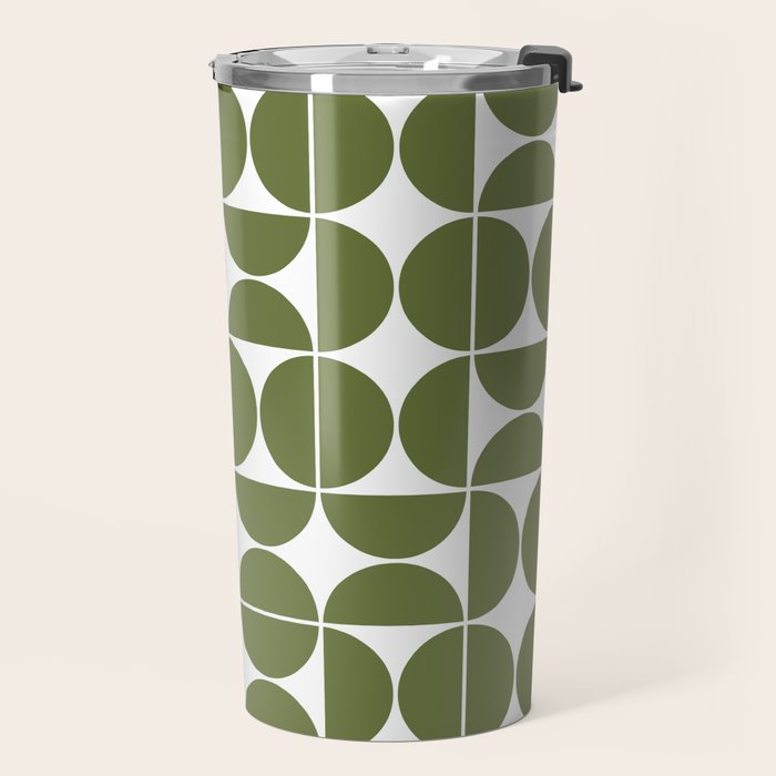Mid Century Modern Geometric 04 Olive Green Travel Mug Gallery Image 2